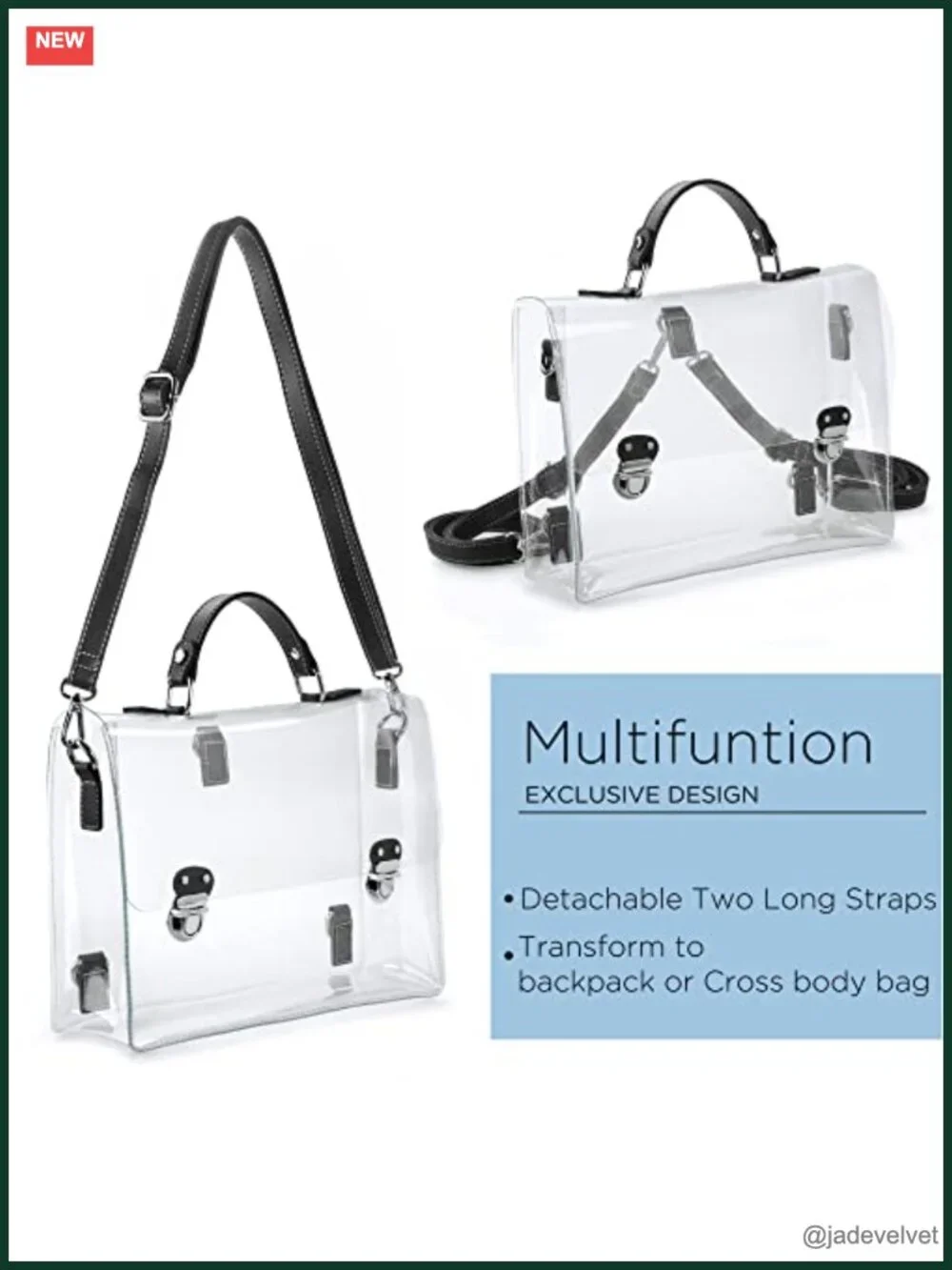 Clear PVC Backpack Convertible Satchel Crossbody Stadium Approved